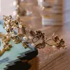 Vintage barroco ouro pérola folha nupcial tiara cristal coroa hairband headpiece videira casamento acessórios de cabelo noiva bandana 210701238n