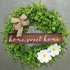 Fiori decorativi Ghirlanda di foglie di eucalipto artificiale con cartello in legno Lettere domestiche Targa con fiocco Decorazione natalizia per porta d'ingresso