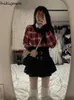 Two Piece Dress Preppy Style Sweet 2 Set Women Knitted Plaid Cropped Pullovers High Waist Pleated Mini Skirt Outfits Casual Fashion Suit 231216