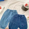 Jeans Kinder Jeans 1-7 Jahre Kleinkindjunge Mädchen weiche Denim Lange Hosen Elastische Taille Feste Farbe Harem Hose-Hose Herbst Kleidung 231216