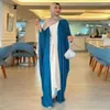 Abbigliamento etnico Modesto Abaya Cardigan aperto Rughe Donne musulmane Abiti lunghi larghi Turchia Kimono Dubai Caftano Islamico Eid Party Marocco