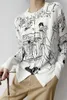 Chandails pour femmes Graffiti Digital Jacquard Fine Imitation Mode Laine Cardigan tricoté 22 Printemps Automne Mince Veste Lâche Pull à la mode 231216