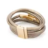 Multilayer Goud Kleur Magneet Grijs PU Touw Wrap Armband Bileklik Pulseira Feminina Armbanden Voor Vrouwen Polsband1308t