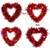 Couronne de fleurs décoratives en forme de cœur pour la saint-valentin, brillante avec guirlandes lumineuses LED, décoration d'ambiance, ornements suspendus pour fête