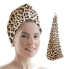 Asciugamano con stampa leopardata Cheetah Art Berretto per capelli ad asciugatura rapida Cappello per asciugatura da ragazza Bagno in microfibra asciutto