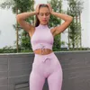 Leggings femininas com decote em v treino para mulheres com nervuras alça de ombro ajustável sutiã esportivo cintura alta yoga calças compridas conjuntos 2 peça