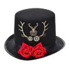 Bérets Steampunk chapeau haut de forme pour femmes hommes avec équipement Rose Halloween Cosplay fête Costume casquette gothique Vintage goutte