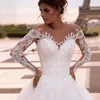 Gorgeous Lace Appliques Long Sleeve Wedding Dress Chapel Train A Line Ivory Tulle Bridal Gowns Illusion Back Charming Bride Dresses 2024