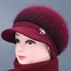 Bérets Chapeaux pour femmes d'âge moyen et âgées Automne Hiver Tricoté Chaud Mode Mère Peluche Épaisse Laine