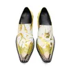 Gold Pattern Increase Height Business Shoes Wedding Party Formal Shoes Plus Size Men Real Leather Dress Shoes