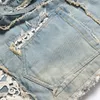 Dubbelzijdige geborduurde sticker Blauwe uitlopende jeans voor mannen Mode Fringe Patches Patchwork Broek Slim-Fit Rechte Wijde Pijpen Broek