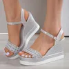 Sandals Gold Silver Glitters Wedge Women Buckle Strap Chunky Platform Sandles Woman Summer Non-Slip Thick Sole High Heels