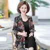 Women's Suits S-5XL Women Blazer Jacket Flower Print Thin Three Quarter Sleeve Slim Loose Spring Summer Autumn Middle Age Mother Plus Size