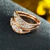 Cluster Rings Ajojewel Golden Set For Women Cubic Zirconia Leaf Wedding Party Jewelry Ensemble De Bague