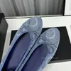 Luxury print denim ballet flats dress shoes genuine leather butterfly knot low heels formal black blue womens single shoes