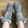 Pantoufles Femmes Épais Chaud Chaussures De Sol Bottes Femme Tube Haut Antidérapant Intérieur Coton Dames En Peluche Maison