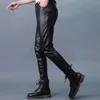 Pantalons pour femmes s hommes en cuir Slim PU pantalon mode élastique moto imperméable à l'huile mâle bas surdimensionné 231216