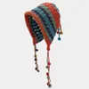 Bérets japonais et coréen crochet à la main coloré patchwork rayé gland boule protecteurs d'oreille chapeau de laine évidé casquettes tricotées