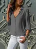 Damesblouses 2023 Lente Zomer Casual Lange mouw V-hals Losvallend shirt Dames Elegant Effen Kleur Chiffon Kantoor Dames Tuniek Top