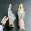 Dress Shoes Trend Men's Charm Pointed Gold Dazzling Rivet Patent Leather Male Wedding Prom Homecoming Loafers Footwear