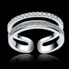 Nunca desaparecendo cor prata arco-íris anel de dedo micro pave quadrado redondo uma qualidade zircão dupla fileira anillo feminino aniversário gift204g