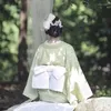 Abbigliamento etnico Kimono Yukata modificato in pizzo di alta qualità con borsa e calzini Abito vintage Verde avocado assorbente traspirante