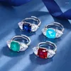Cluster Ringen Lente Qiaoer 10 MM Lab Gemaakt Emerald Ruby Sapphire Paraiba Toermalijn Edelsteen Vintage Ring Voor Vrouwen Fijne Sieraden