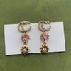 Luxur Designer Long Dingle Chandelier örhängen Girls Pink Diamond Flower Form Drop Earrings311b