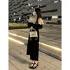 Casual Dresses French Ruffled Off-the-shoulder Dress For Women Word Collar Velvet Skirt Split Black Ladies' Temperament Autumn And Winter