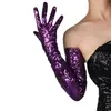 Fem fingrar handskar S handskar 70 cm glitter lång broderi spetsnät speciell längd klänning mörk lila scen c063 231216