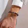 Braccialetti a maglie KunJoe Bracciale vintage con perline di legno di calcoli biliari neri per uomo Regalo di gioielli yoga fatti a mano regolabile in tessuto punk