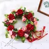 Декоративные цветы, венок на День святого Валентина, искусственные рождественские украшения, лента, уличная подвесная передняя дверь, имитация шелковой розы