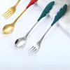 Spoons Coffee Spoon Cute 304 Stainless Steel Portable Small Titanium Tableware Dessert Fork High Quality Feather Kitchen Products