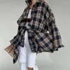 Blouses pour femmes Vbqbsql à la mode automne et hiver classique rétro style petit ami chemise à carreaux manteau tout-match en vrac