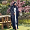 Abbigliamento etnico Modesto Abaya Cardigan aperto Rughe Donne musulmane Abiti lunghi larghi Turchia Kimono Dubai Caftano Islamico Eid Party Marocco