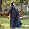 Abbigliamento etnico Modesto Abaya Cardigan aperto Rughe Donne musulmane Abiti lunghi larghi Turchia Kimono Dubai Caftano Islamico Eid Party Marocco