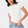 Magliette da donna Gaono Maglietta basic da donna slim aderente a maniche corte Girocollo casual Solid Crop Top Elastico stretto Streetwear