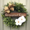 Fiori decorativi Ghirlanda di foglie di eucalipto artificiale con cartello in legno Lettere domestiche Targa con fiocco Decorazione natalizia per porta d'ingresso