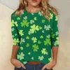 Women's T Shirts Fashion Casual Three Quarter Sleeve Print Round Neck Pullover Top Blouse Clothing And Offers
