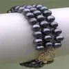 Bracelet en perles noires de Tahiti naturelles, 3 brins, 8-9mm, W245n