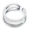 Nunca desaparecendo cor prata arco-íris anel de dedo micro pave quadrado redondo uma qualidade zircão dupla fileira anillo feminino aniversário gift204g