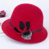 Berets 2023 Wool Ladies Bucket Hat Middle Aged And Elderly Fedoras Cap Flower Jazz Warm Fashion Women Dome Bow Bowler