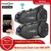 Portable S ERS FreedConn R1 Pro Bluetooth Motorcykel Intercom Hjälm Headset Group S ER Hörlur WiFi App Motorcykel Dash Cam Moto Auto DVR 231216