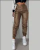 Calça masculina y2k Mulheres vintage elegantes harajuku streetwear preto cargo motocicleta pu de couro alta harém harém rispers roupas 231216