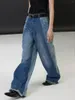 Damesjeans VANOVICH 2024 herfst en winter Europese Amerikaanse retro rechte mode gesplitste effen kleur lange wijde pijpen broek