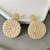 Boucles d'oreilles pendantes 30 paire/lot bohême osier rotin tricot ethnique bois bambou tissage géométrique cercle déclaration goutte pour les femmes