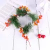 Decorative Flowers Coronas Para Puertas De Entrada Red Fruit Front Door Wreaths Wooden Artificial Garland