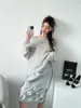 Women's Sweaters 3D Floral Decoration Lazy Style Knitted Pullovers Autumn Loose Versatile Slim Sexy Off Shoulder Gray Women Tops Trend