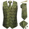 Herenvesten Hi-Tie Paisley Zijden Vest Voor Mannen Groen Mouwloos V-hals Vest Stropdasklemmen Hanky Manchetknopen Sets Bruiloft Zakelijk Feest