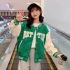 Jackor Spring Autumn Green Baseball Jacket Big Kids Teens Casual Clothes For Teenage Girls Sports Coat Age 4 5 7 9 11 13 År 231216